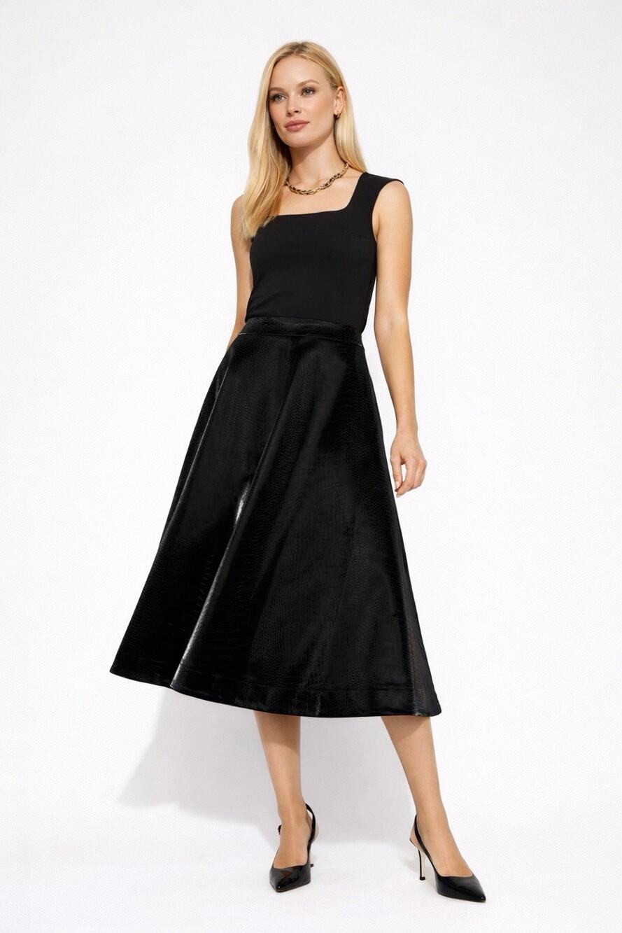 WHBM Faux Croc Midi Skirt Black Fit & Flare Textured Size 2 $130 Orig Elegant